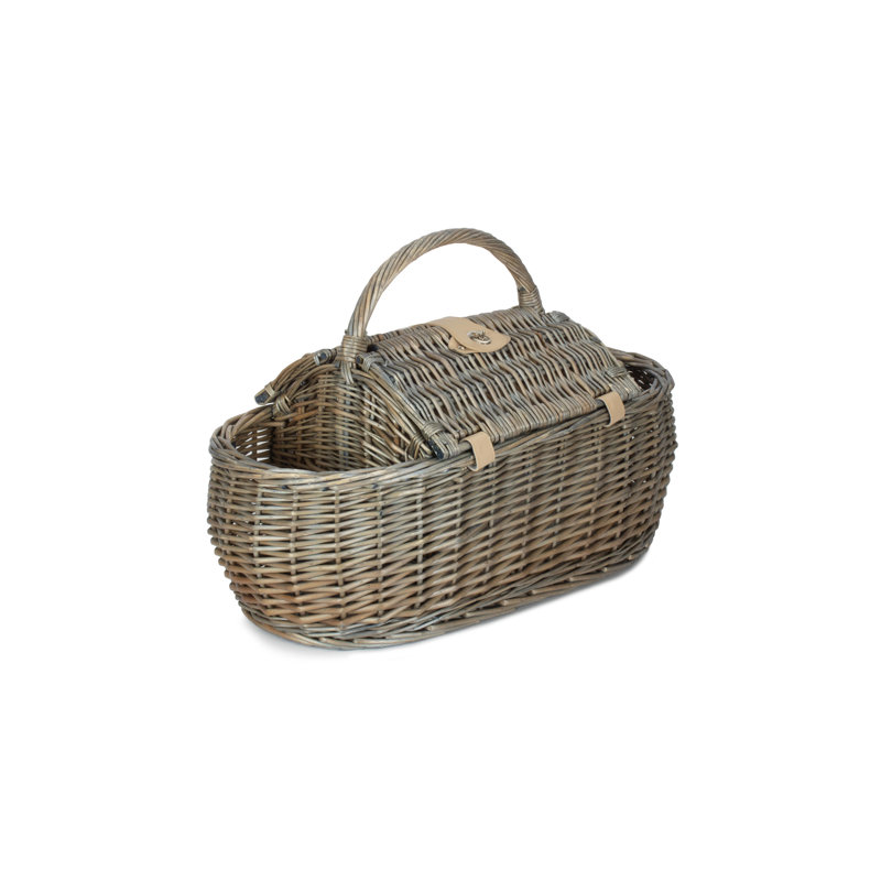 Wicker Double Lidded 4 Person Boat Shaped Fitted Picnic Hamper