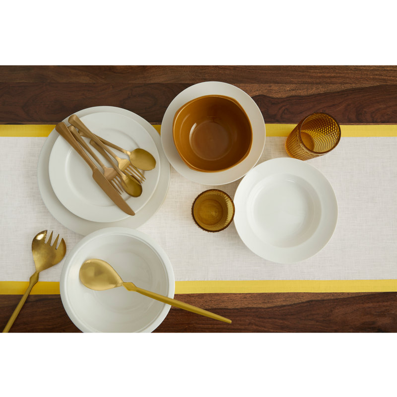 Classic - 100% Pure Linen Table Runner, Sunshine Yellow/White