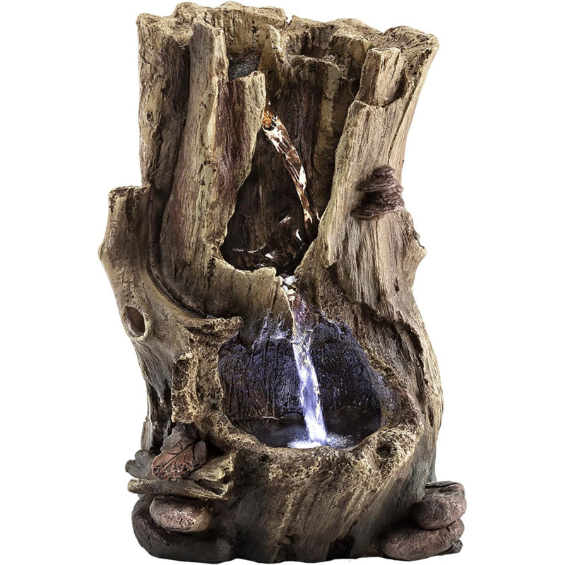 Fontaine d'intérieur à tronc d'arbre avec lumières à DEL, 11 po, brun