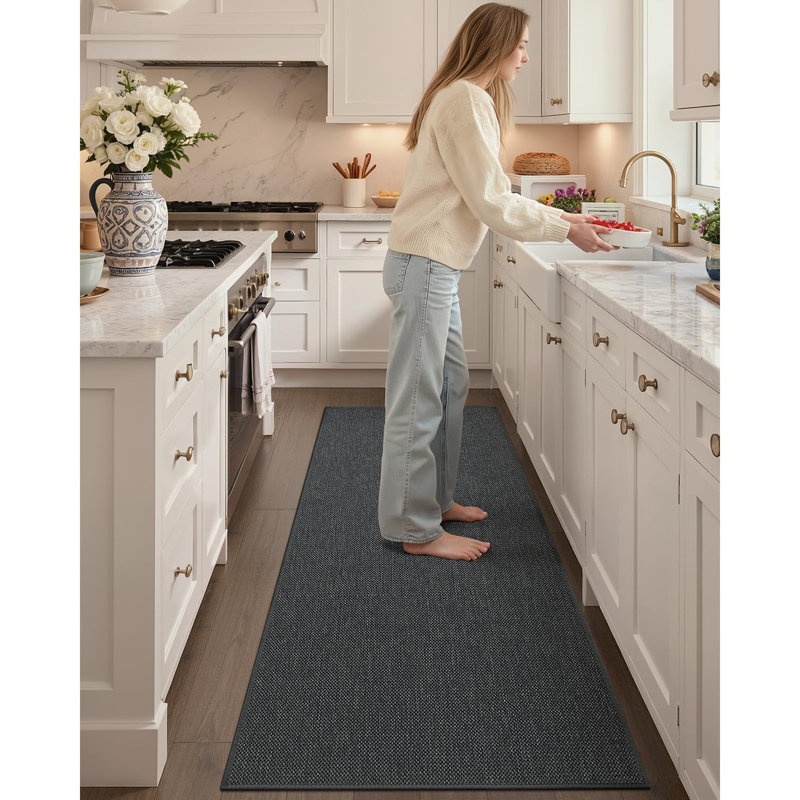 Kitchen Rugs Non Slip Washable, Dark Grey, Runner 43.5cm W x 120cm L