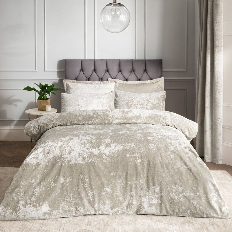 Crushed Velvet Duvet Cover Set with Pillowcases, Double Duvet Cover + 2 Standard Pillowcases, Natural