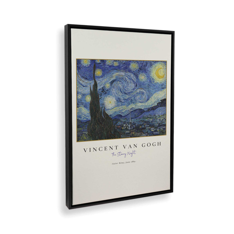 Van Gogh's The Starry Night v3, Cadre flottant noir satiné, H 18,75 po x l 12,75 po x P 1,75 po