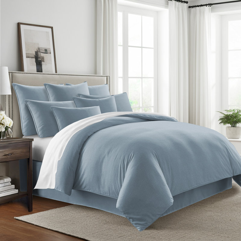Elsie Linen Look Coverlet 8 Piece Designer Set, Cal. King Coverlet/Bedspread + 7 Additional Pieces, Cornflower Blue
