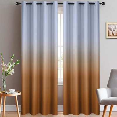 Yakamok, rideaux ombrés de 84 po de longueur, rideaux isolants et isolants, de couleur blanc grisâtre à orange brûlé, rideaux obscurcissant avec œillets pour le salon / la chambre à coucher (2 panneaux, l 52 po x L 84 po)