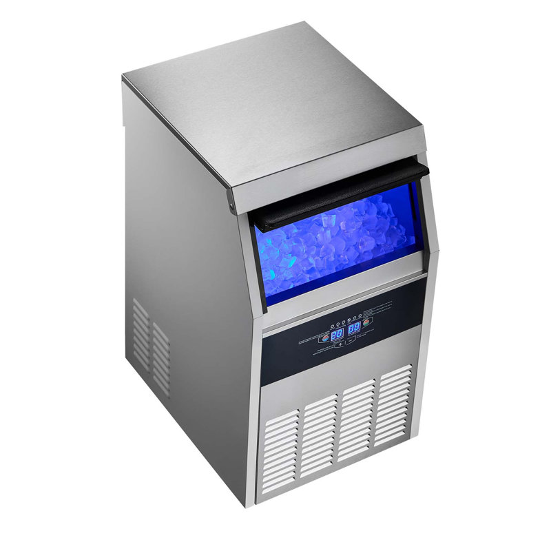 Machine à glaçons commerciale, production de 130 lb / 24 h, rangement de 30 lb, encastrée ou autoportante, acier inoxydable avec affichage DEL et fonction autonettoyante
