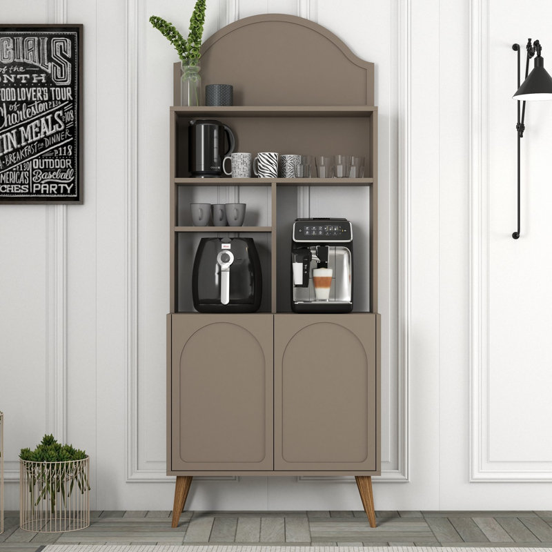 Modern Coffee Bar Cabinet, Atlas & Walnut Finish, 32.0 x 79.1 x 13.8 inches | 100% Melamine Coated Particle Board, Thickness: 0.7 inches | Multiple Shelves, Stylish & Functional Design for Home Entertaining