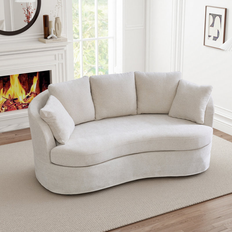 Causeuse avec housse en chenille et coussins de 73,7 po de largeur, Beige