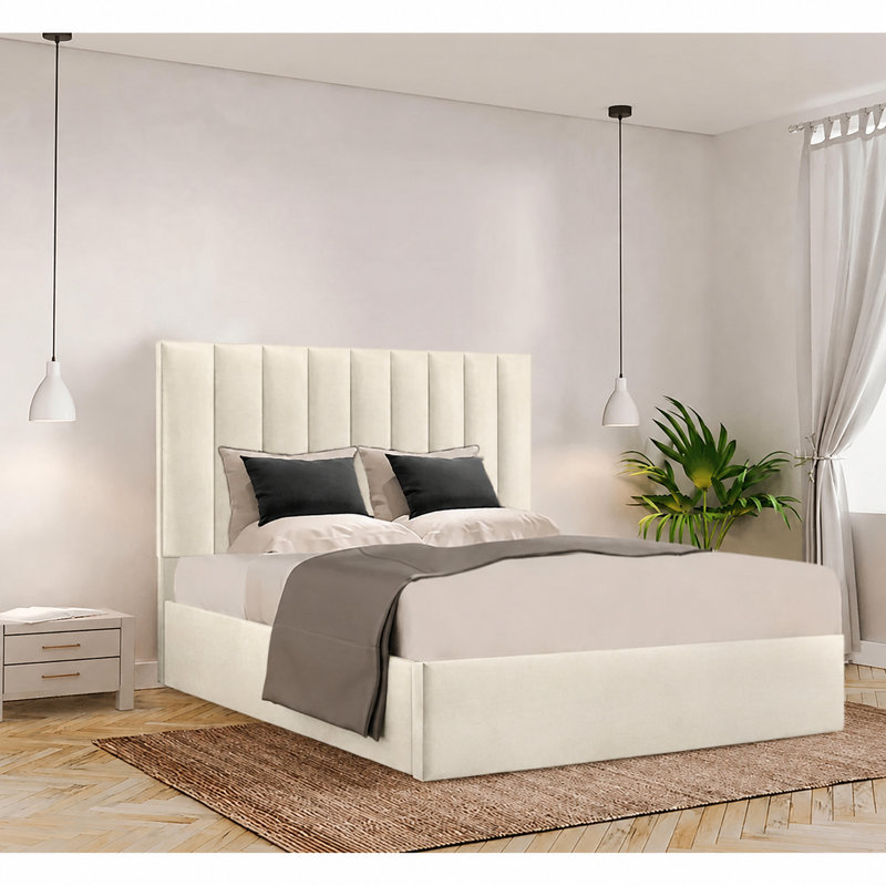 Besar Upholstered Ottoman Storage Bed, Single (3'), Cream