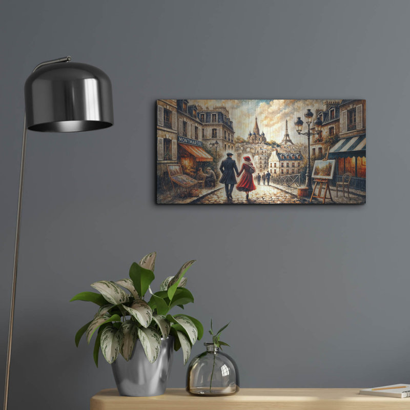 Art mural en métal Lark Manor ™ «Date Night Montmartre» par Rey Klimt, H 12 po x l 24 po