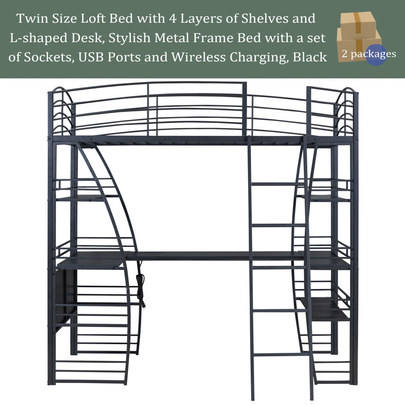Idas Kids Loft Bed, Black, Twin