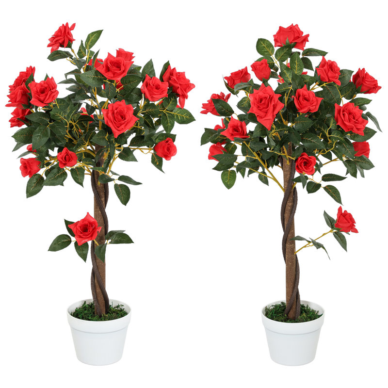 90cm Faux Rose Tree Plant in Pot, Red