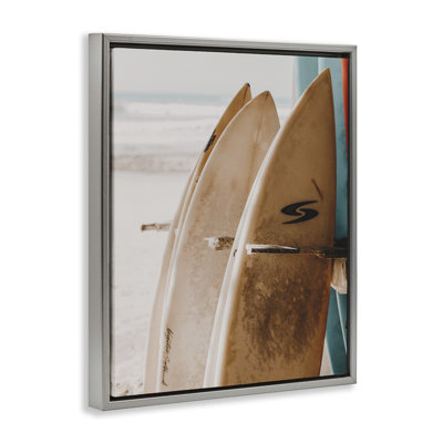  Lined Up Surfboards Framed Floater Canvas Wall Art by LSR Design Studio