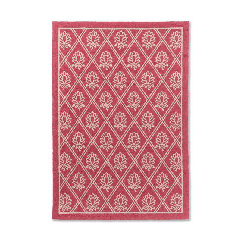Tapis intérieur / extérieur rectangulaire en polypropylène crocheté à la main rouge / crème, Rectangle 8 pi 2 po x 11 pi 6 po