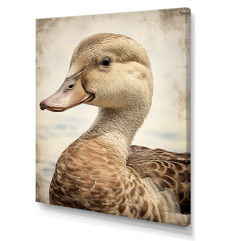 «Brown Duck Elegance III» - Art mural animal canard, Toile tendue, H 40 po x l 30 po x P 1,5 po