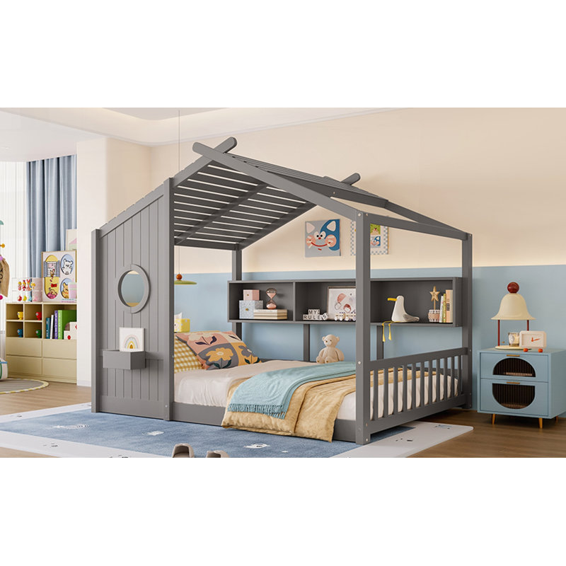 Lit Floor House pour tout-petit, Gris, Double