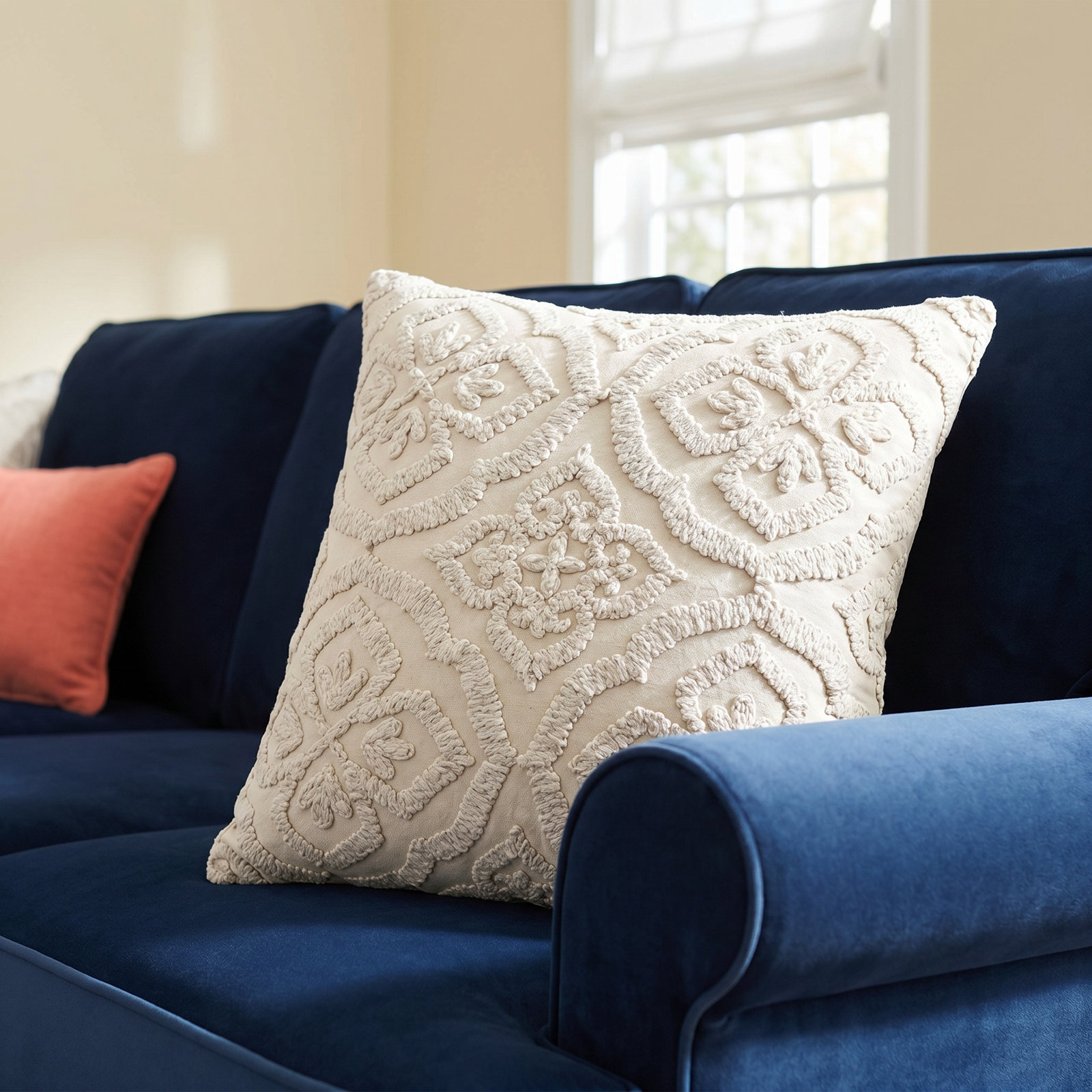 Brittania 22" x 22" Cotton Throw Pillow, Beige