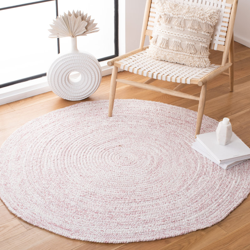 Tapis rond ivoire / rose fabriqué à la main Andrew-Jayden, Rond 4 pi