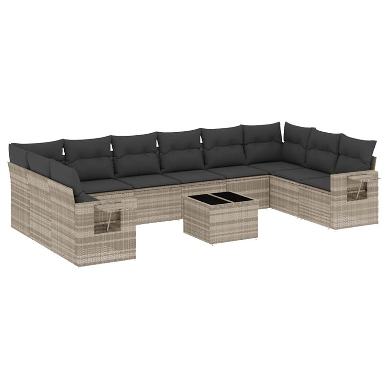  Garden Sofa Set Light Grey PE Rattan Large UV-Resistant Materials