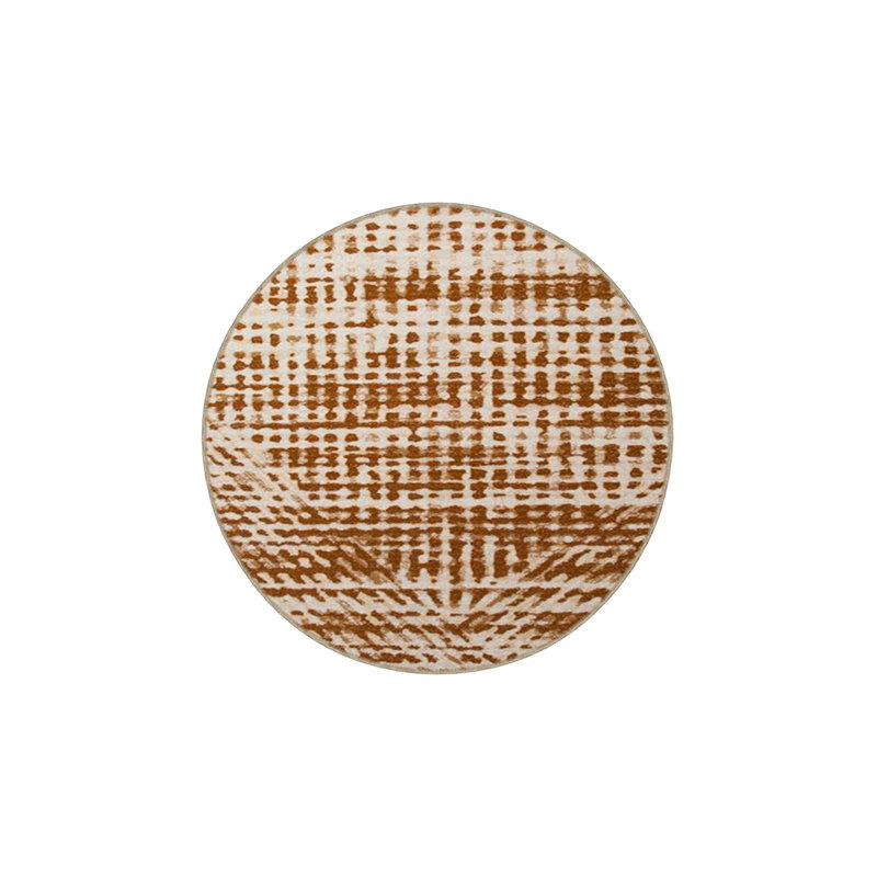 Orange Puffy Traditional Themed Decorative Washable Rug, Round 4'11" Rug Pad Included