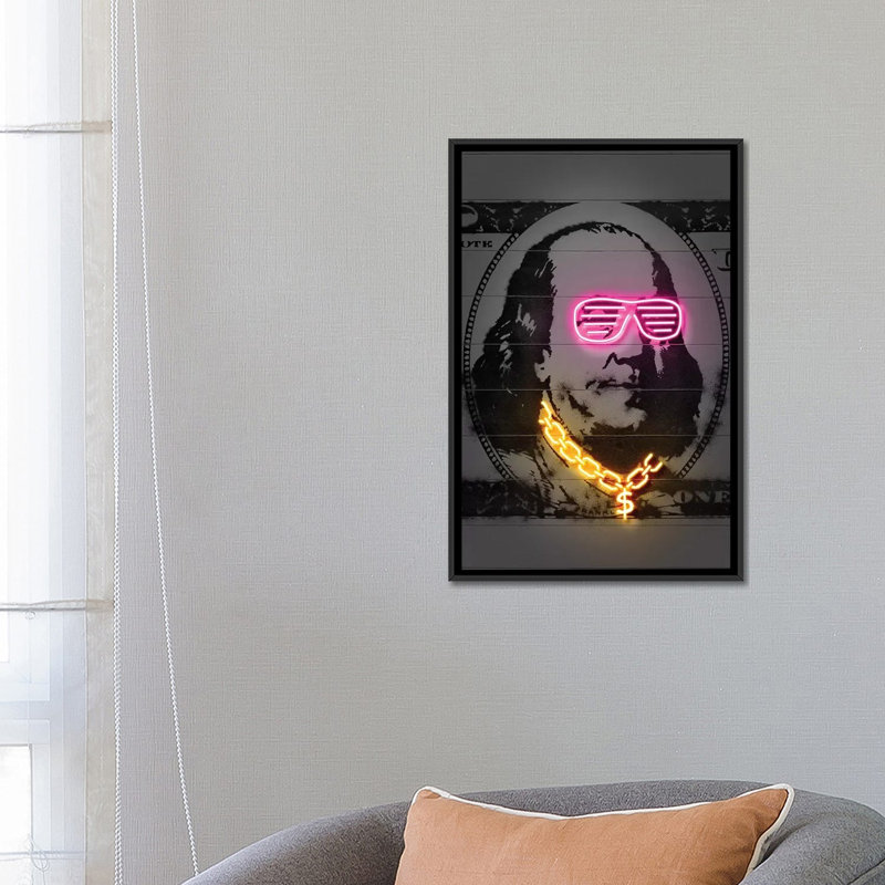 « franklin' », reproduction d’impression sur toile, H 26 po x l 18 po x P 1,5 po, Toile encadrée noire, Pas de tapis