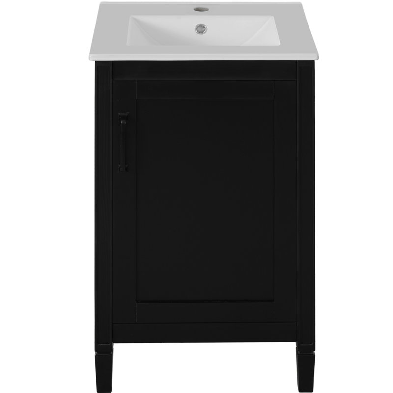 Meuble-lavabo noir de 20 po avec lavabo en céramique lisse Viroqua, support de porte et tablette double réglable, fonction de fermeture en douceur pour les petits espaces dans les tablettes en U modernes, compacte et silencieuse