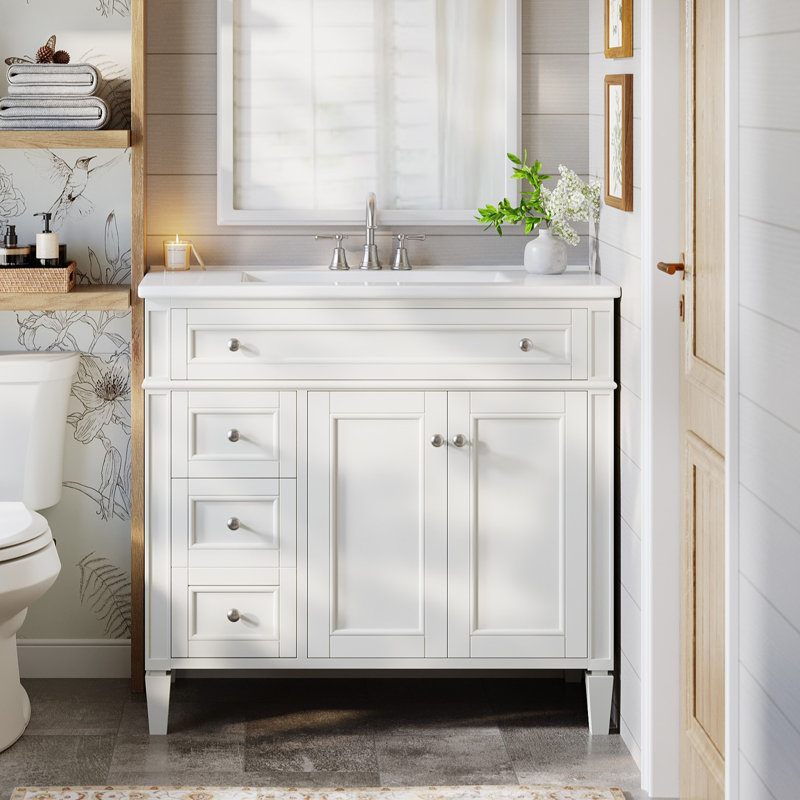 Meuble-lavabo simple 36 po avec comptoir, Blanc