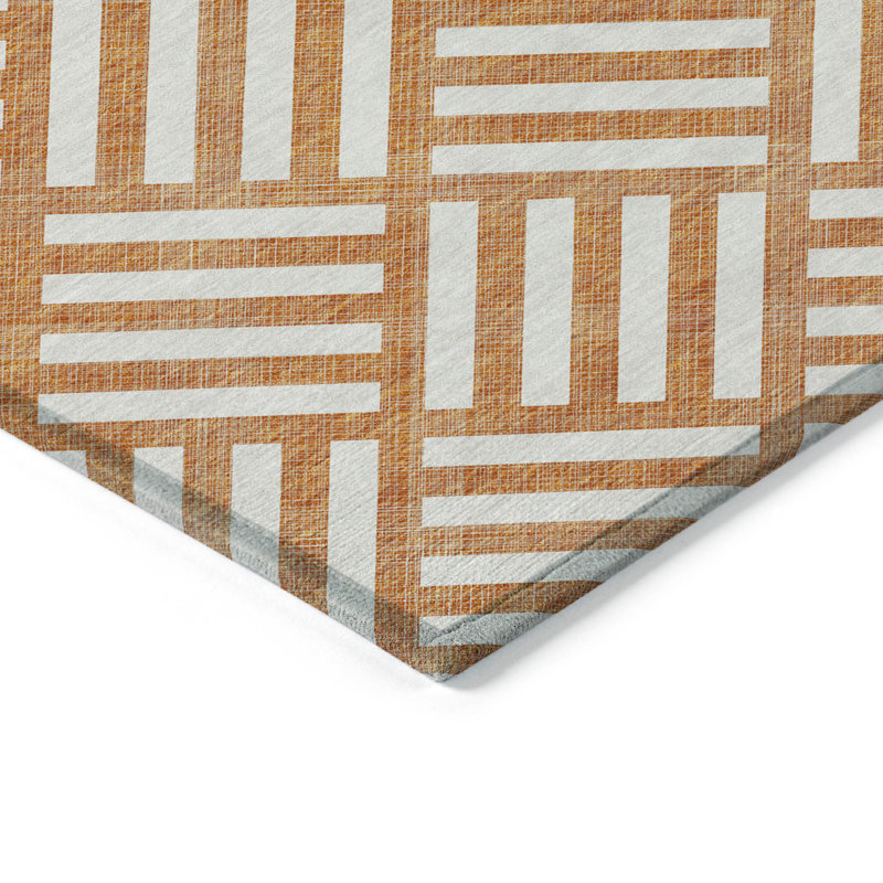 Tapis intérieur / extérieur lavable géométrique 8 pi x 10 pi orange et ivoire