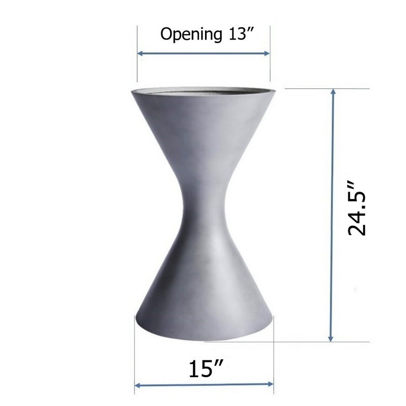 Hesse Fiberstone Hourglass Pot Planter - H24.5" - Gray, 24.5" H x 15" W x 15" D