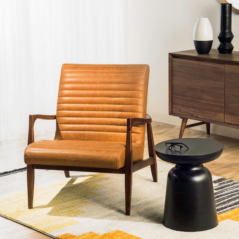 Fauteuil en cuir italien pleine fleur Rowan, Cuir véritable brun clair cognac
