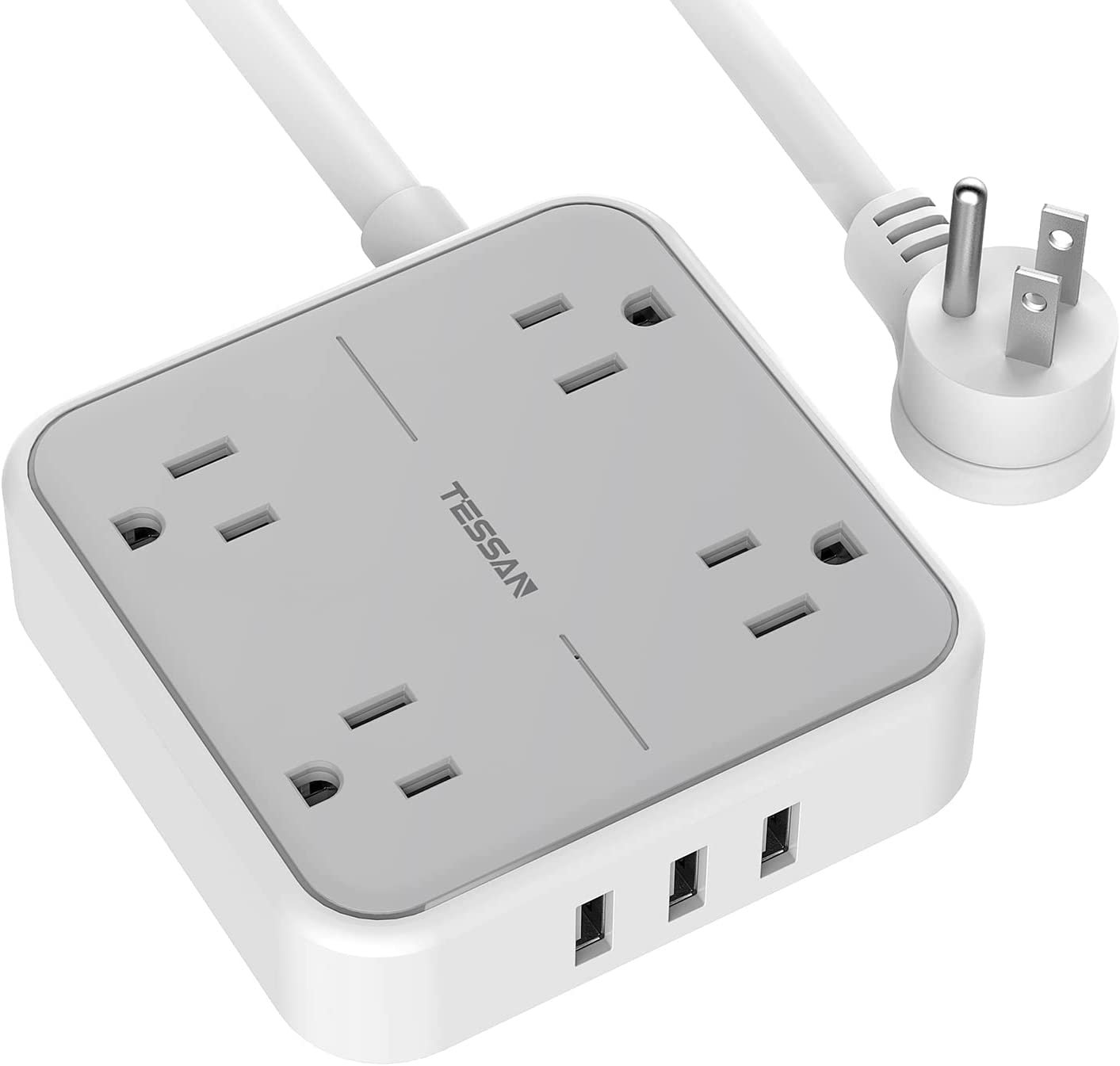 5ft Extension Cord 2 Prong AC Power 3 Outlets W Safety-Outlet Cover White  Cable