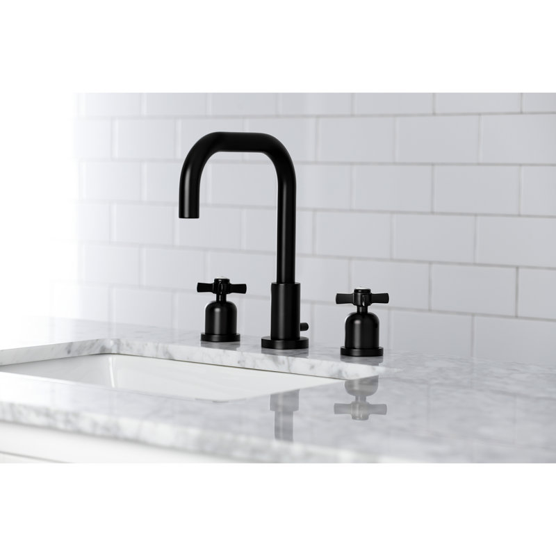Widespread Bathroom Faucet with Drain Assembly, Matte Black