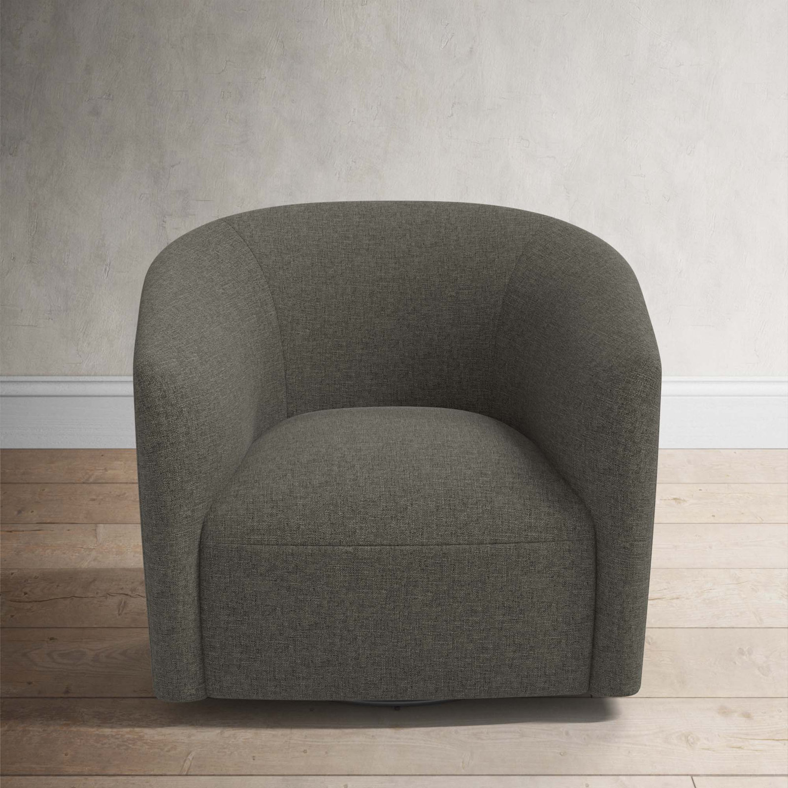 Marita Cotton Swivel Barrel Chair, Zuma Charcoal Textured Linen