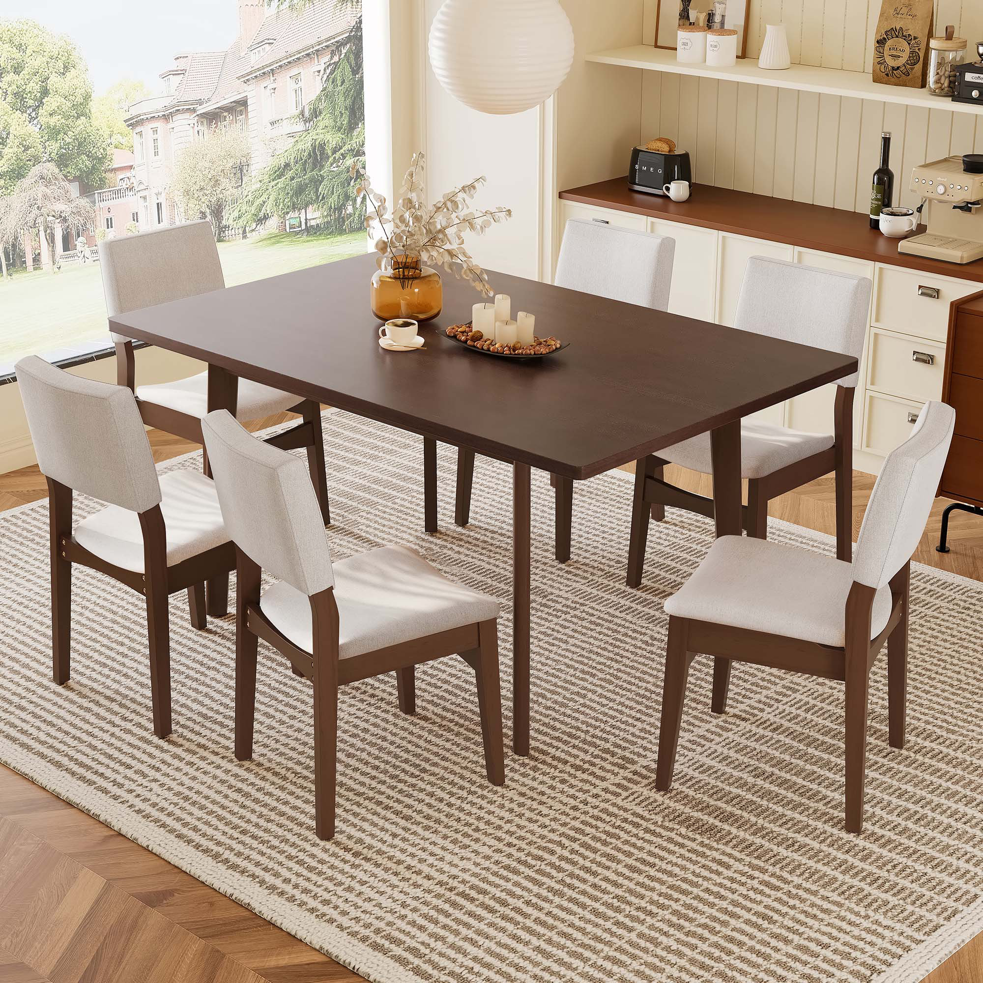 Latitude Run® 7-Piece Modern Dining Set - Rectangular Solid Wood Table ...
