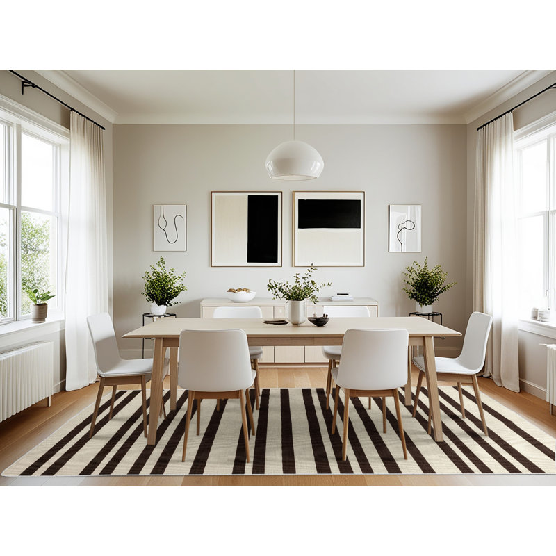 Machine Washable Horizontal Stripes Beige Area Rug, Rectangle 7' x 10'