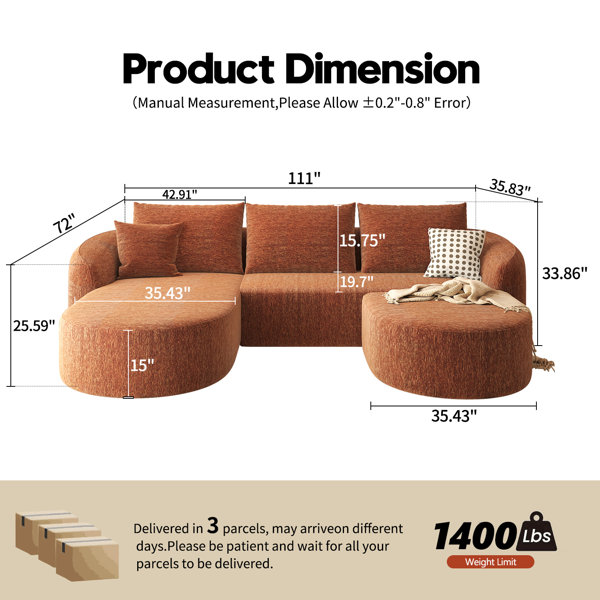 Ebern Designs U Shaped Modern Modular Sectional Curved Sofa with ...