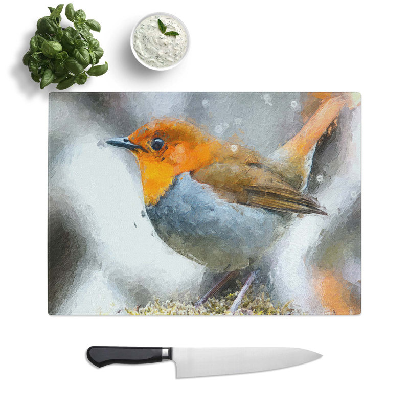 Tempered Glass Charming Robin Bird Chopping Board, 28.5 cm W x 20 cm L