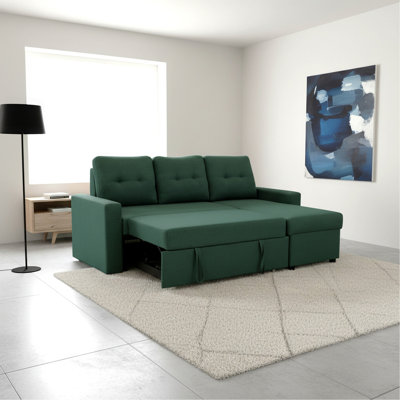 Canapé-lit modulaire convertible en forme de L, mobilier d'appartement élégant, canapé-lit escamotable pour petits espaces et salons, vert bleuâtre