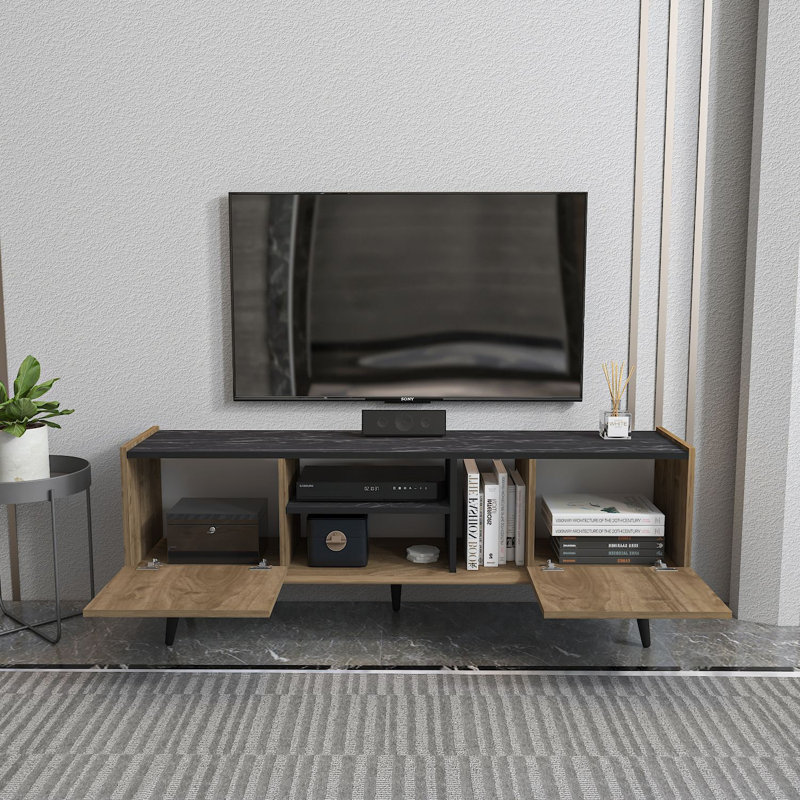 Elegant TV Stand with Marble Concept, 60.8 x 22.3 x 12.3 inches | 100% Melamine Coated Particle Board, Thickness: 0.7 inches | Perfect for Living Room & Entertainment Spaces, Stylish & Durable Design