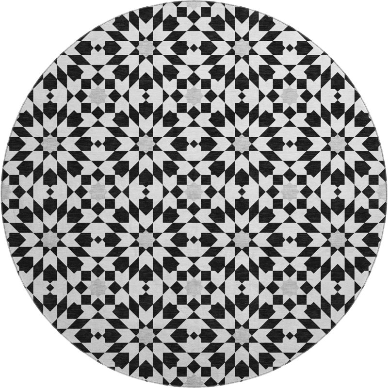 Premium Machine Washable Tweedy Black Rug, Round 8'