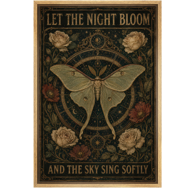 «Let the Night Bloom Celestial Moth», reproduction d'art sur toile encadrée, H 24 po x l 16 po x P 1,5 po, Cadre naturel