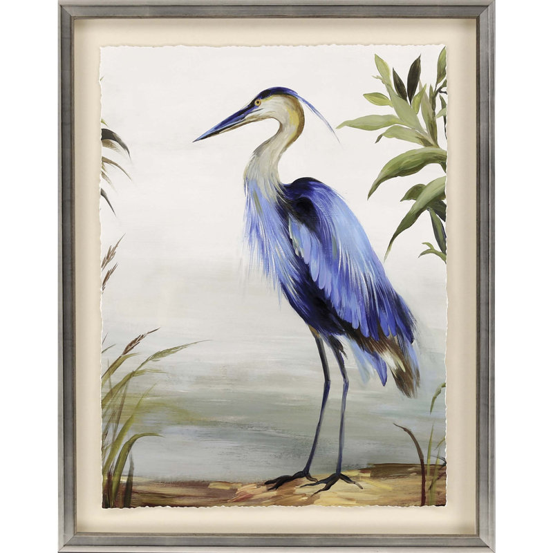 «Blue Heron», art encadré argenté, art mural