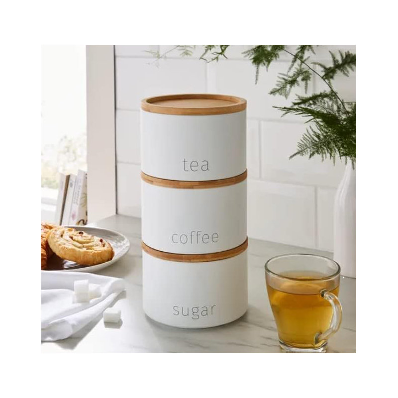 Bamboo Jar - Set of 3, White