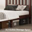 Lit plateforme de style ferme, taille simple, avec tête de lit artistique et sommier à lattes en bois. Montage facile, sans sommier tapissier. Finition noyer.-244602909-244602910