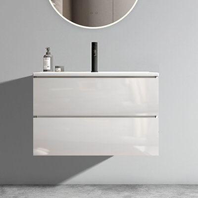 Porte de meuble-lavabo mural 30 po en bois manufacturé + céramique avec lavabo en céramique blanc