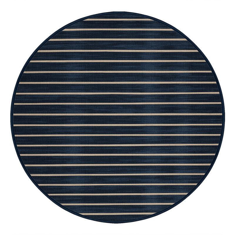 Machine Washable Horizontal Stripes Gray Area Rug, Round 4'