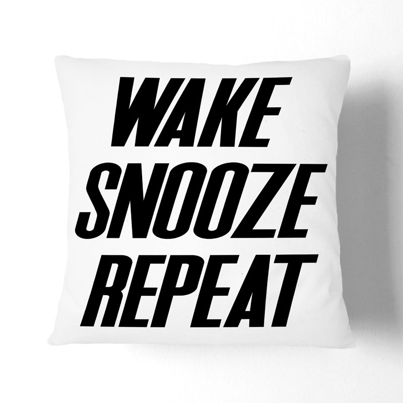 Wake Snooze Repeat Scatter Cushion, 40cm H x 40cm W x 15cm D, White