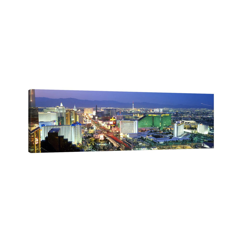 Buildings Lit Up At Dusk In A City, Las Vegas, Clark County, Nevada, USA #2 - Wrapped Canvas Panoramic Print
