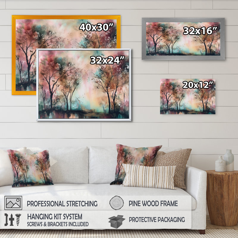 Arbres fantaisistes Rouvin I - impression, H 12 po x l 20 po x P 1 po, Cadre photo noir