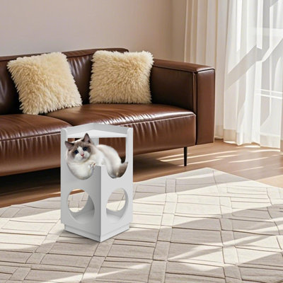 Station de chat multifonctionnelle double couche en MDF de conception minimaliste et durable pour le salon et la chambre à coucher