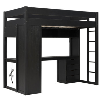 Lit mezzanine simple en bois massif